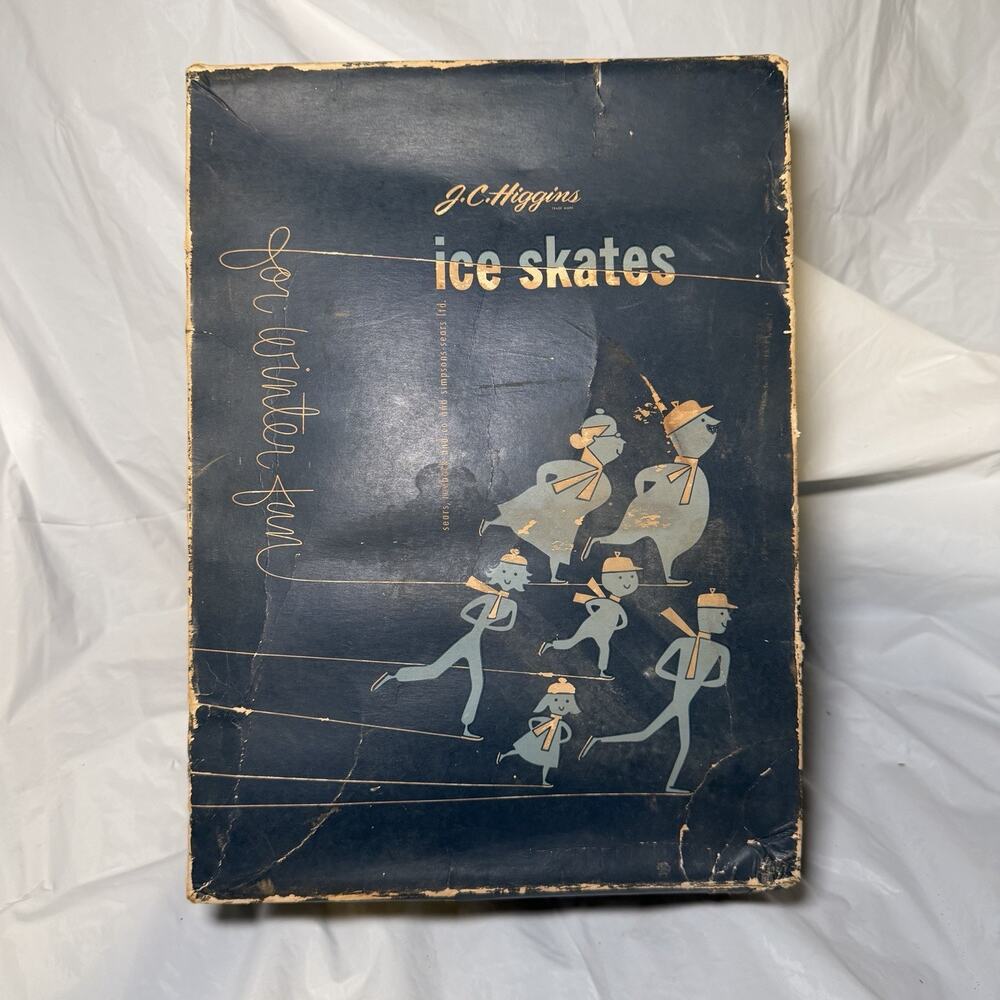 Vintage 1950s JC Higgins Leather Men’s Ice Figure Skates w/Box Sz.9 Stock #1006